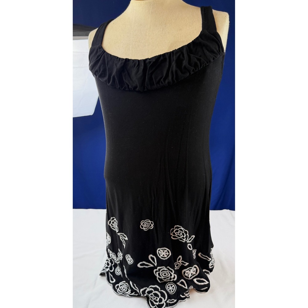 INC International Concepts Petite Black Floral Embroidered Ruffle Dress Small P
